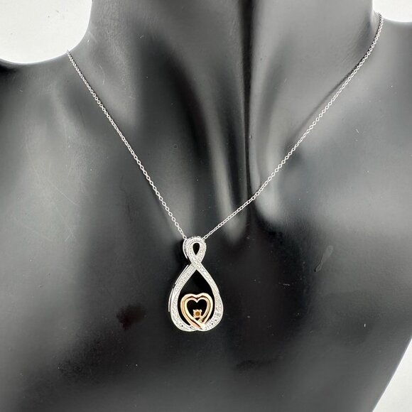 10kt Gold & Sterling Silver Infinity Heart Necklace with Natural Diamonds - Picture 8 of 8